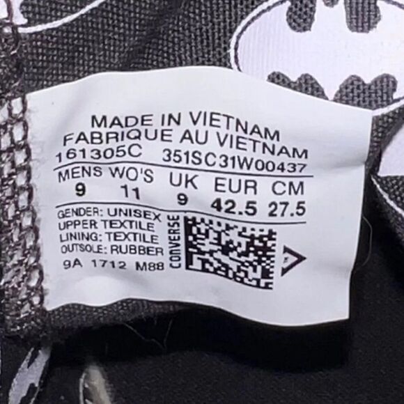 Converse X DC Comics Rebirth Batman Vol. 1 161305C Men's 9 Women's 11 - Picture 11 of 12